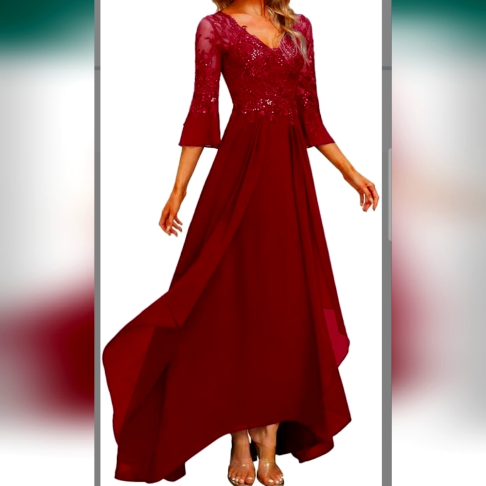 Gorgeous burgundy lace chiffon mob dress